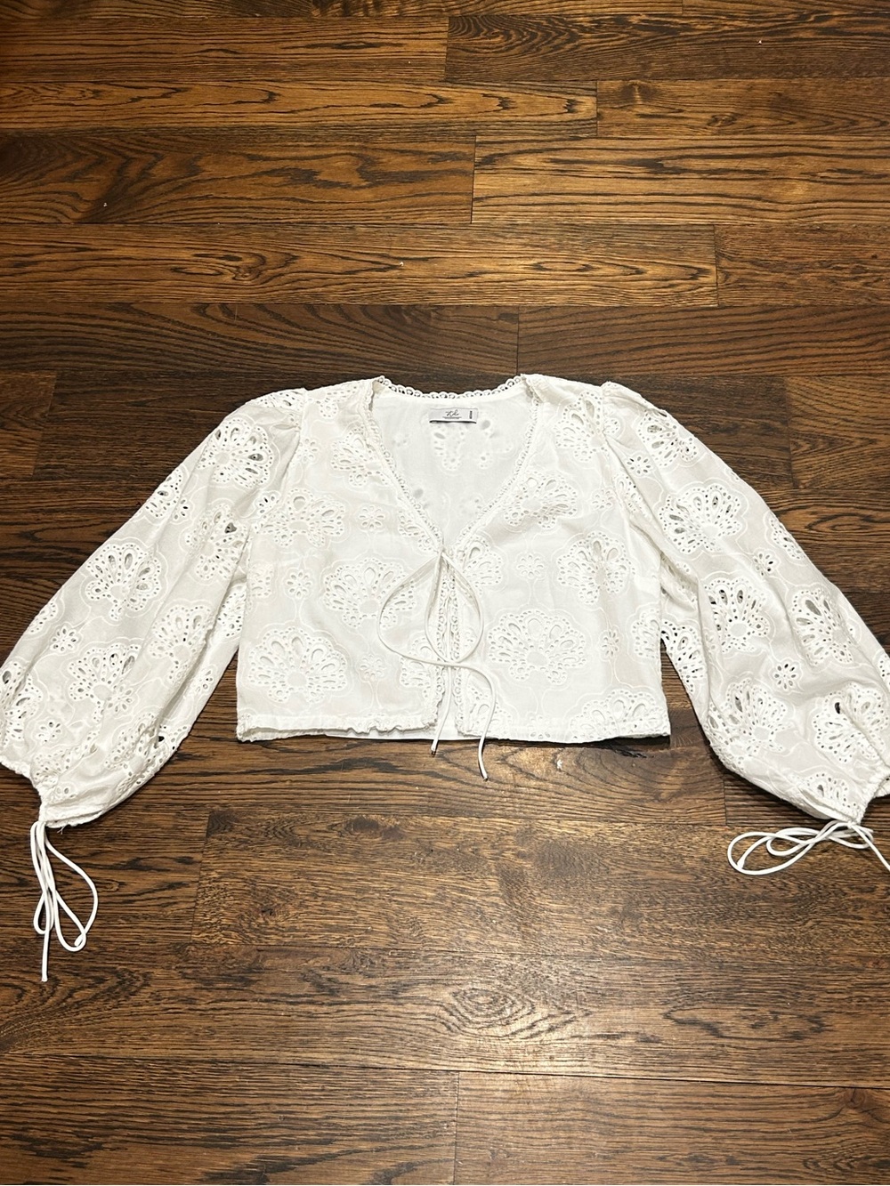 Anthropologie White Eyelet Tie-Front Cropped Blouse